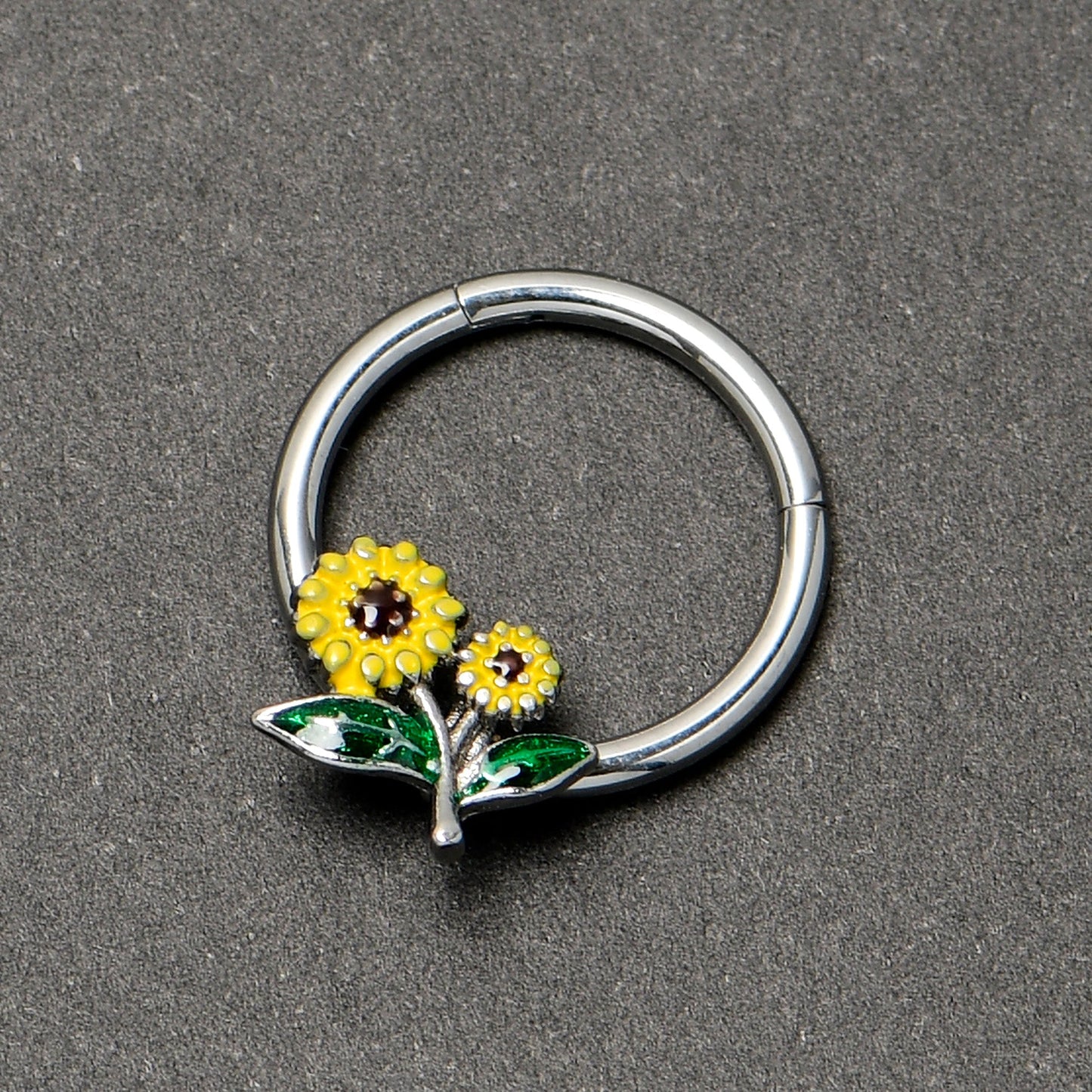 16G 3/8 Cheery Inlay Sunflowers Hinged Segment Ring