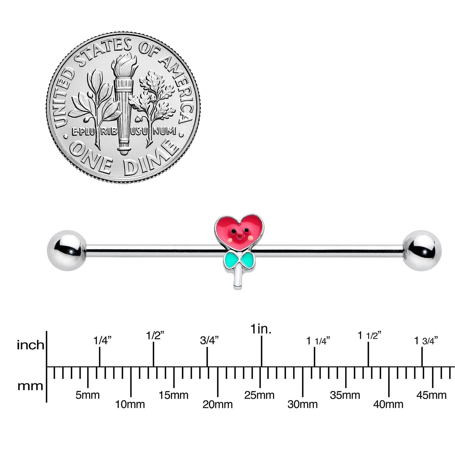 14G Sweet Happy Heart Lollipop Industrial Barbell 38mm
