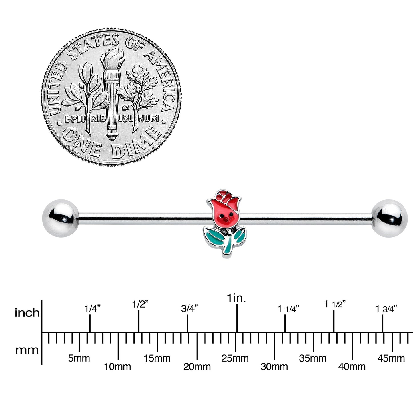 14G Sweet Happy Rose Flower Industrial Barbell 38mm