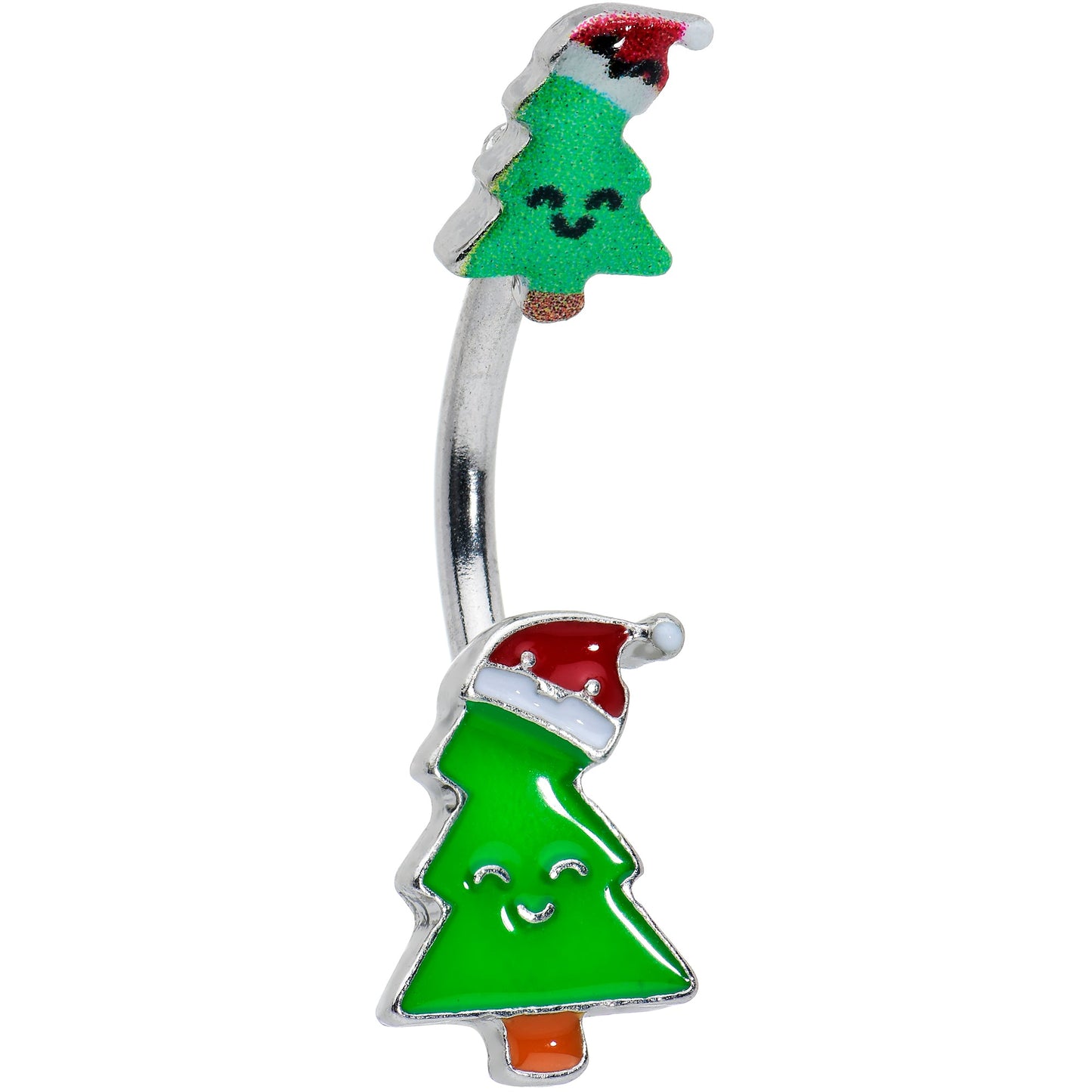 Merry Christmas Trees Hats Holiday Double Mount Belly Ring