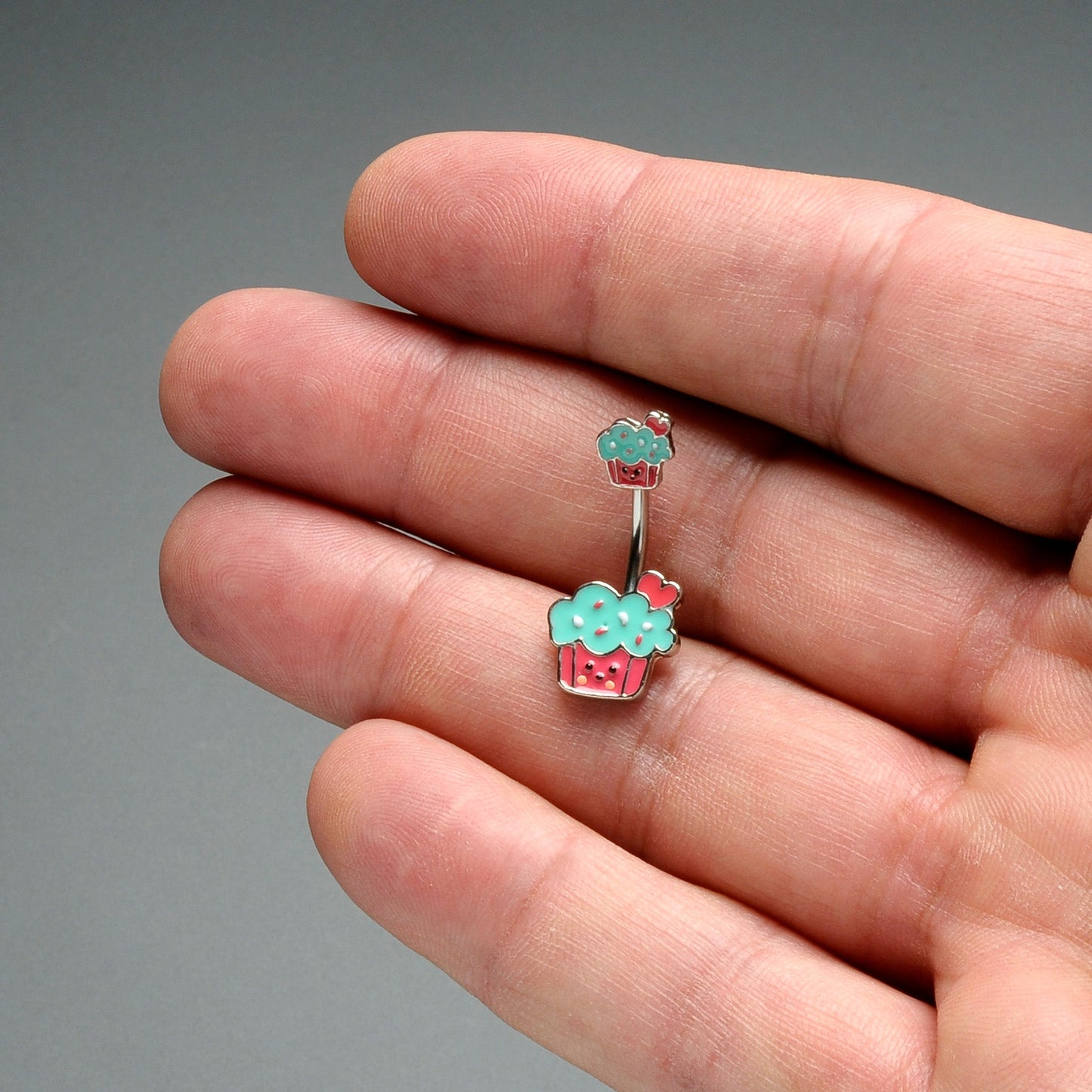 Sydney Belle Girlfriend Collection Sweet Happy Cupcake Pink Blue Double Mount Belly Ring