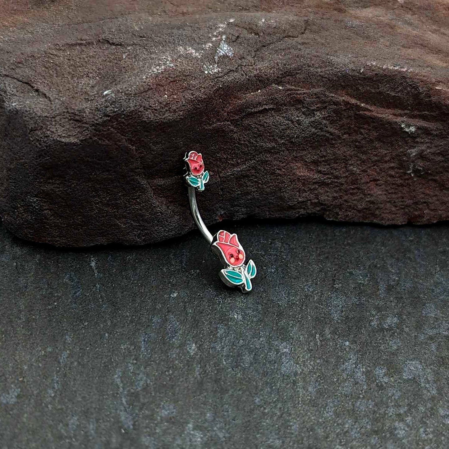 Sweet Happy Rose Flower Double Mount Belly Ring