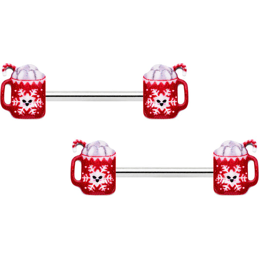 14G 9/16 Sweet Hot Cocoa Holiday Barbell Holiday Nipple Ring Set