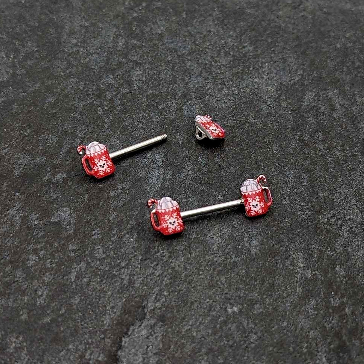 14G 9/16 Sweet Hot Cocoa Holiday Barbell Holiday Nipple Ring Set