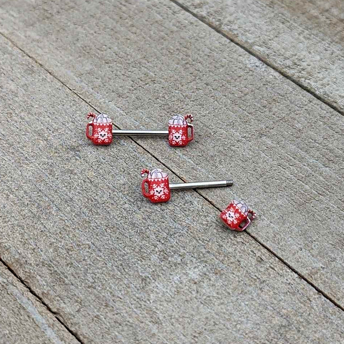 14G 9/16 Sweet Hot Cocoa Holiday Barbell Holiday Nipple Ring Set