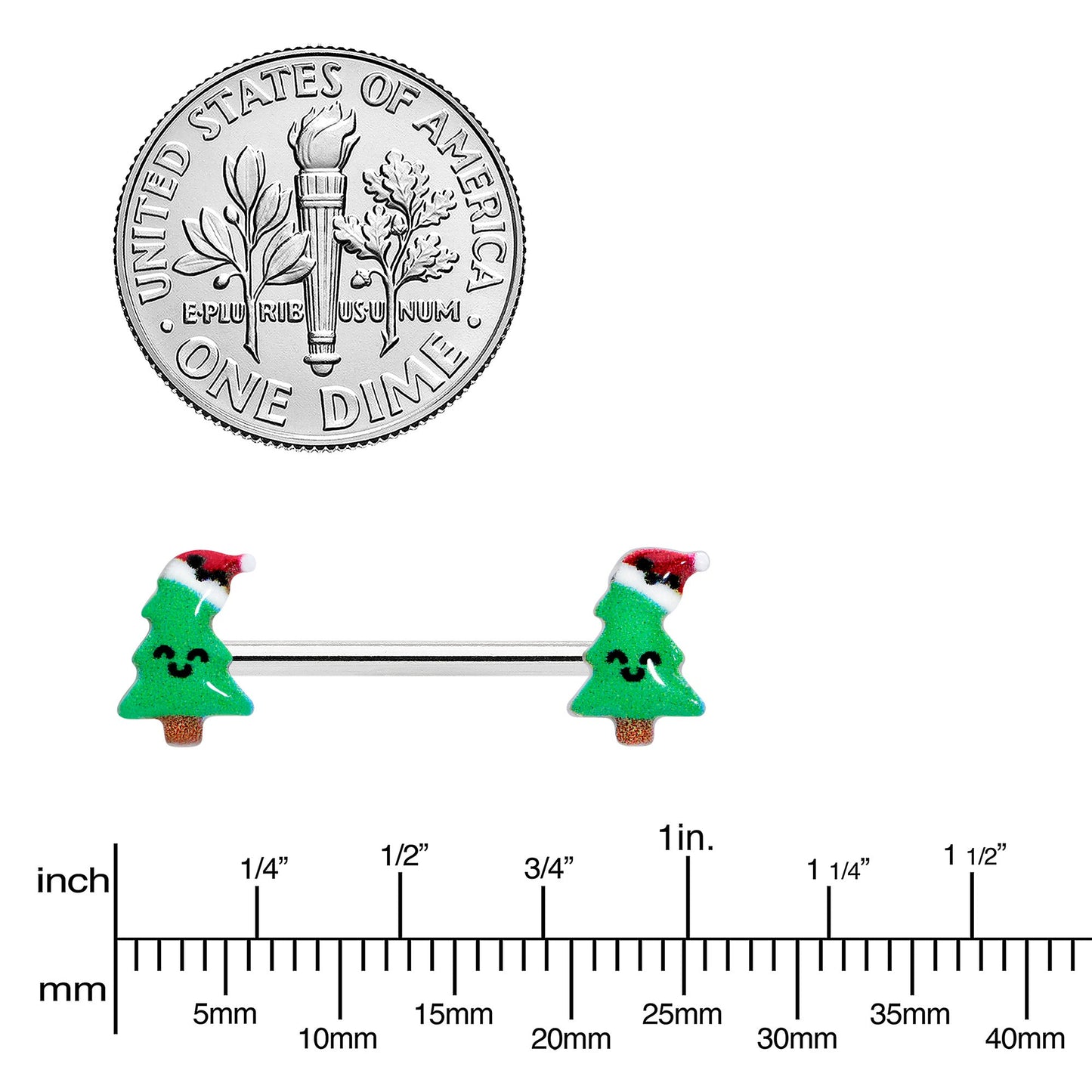 14G 9/16 Happy Christmas Tree Hat Barbell Nipple Ring Set