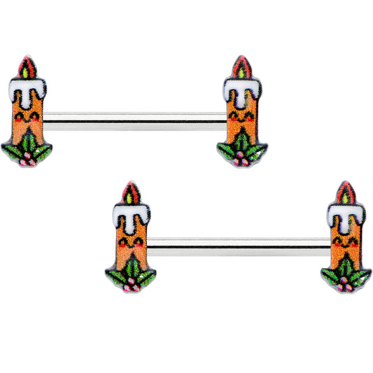 14G 9/16 Sweet Holiday Christmas Candle Barbell Nipple Ring Set