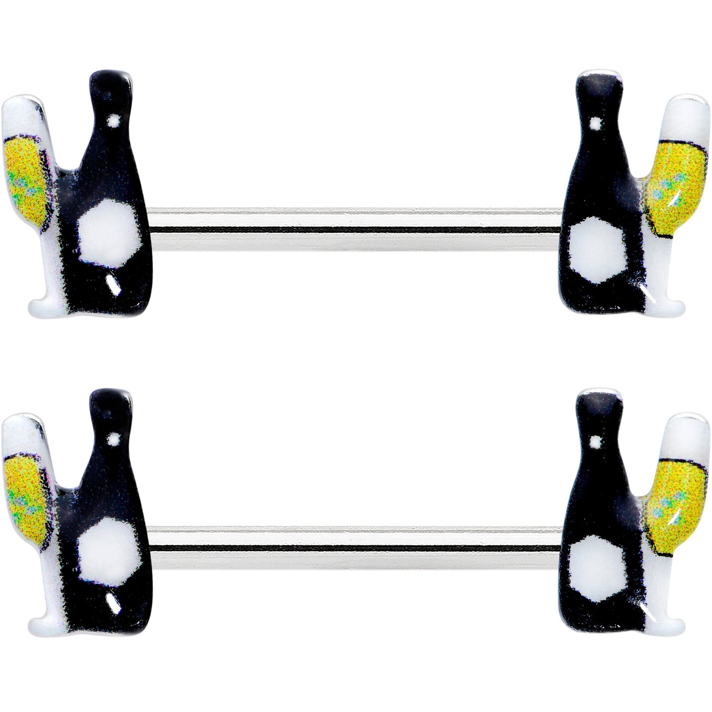 14G 9/16 Champagne Bottle Flute Yellow Barbell Nipple Ring Set