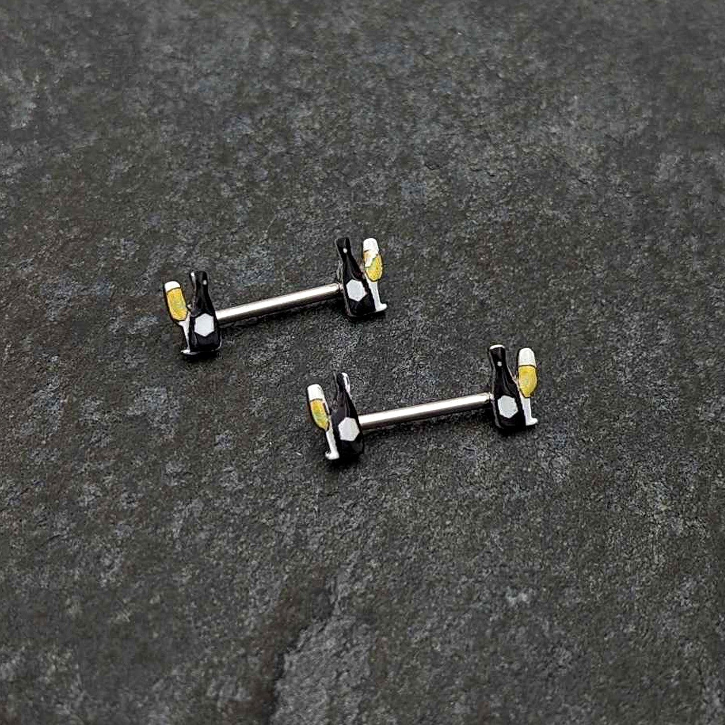 14G 9/16 Champagne Bottle Flute Yellow Barbell Nipple Ring Set