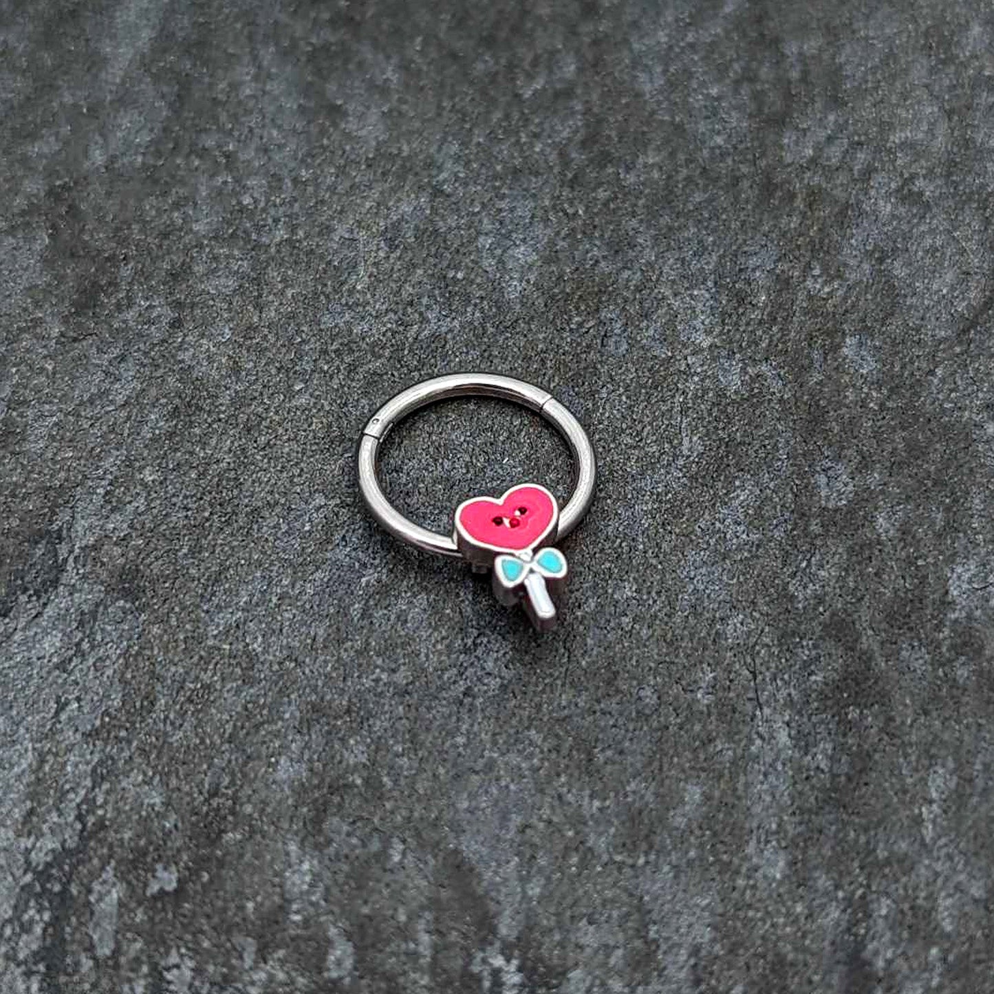16G 3/8 Sweet Happy Heart Lollipop Hinged Segment Ring