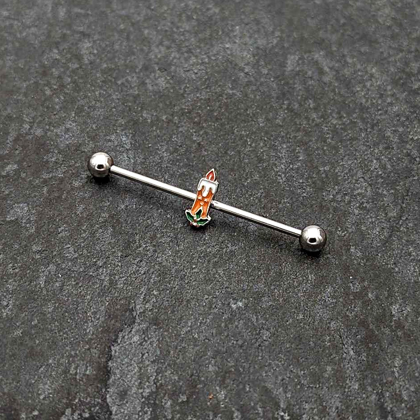 14G Sweet Christmas Holiday Candle Industrial Barbell 38mm
