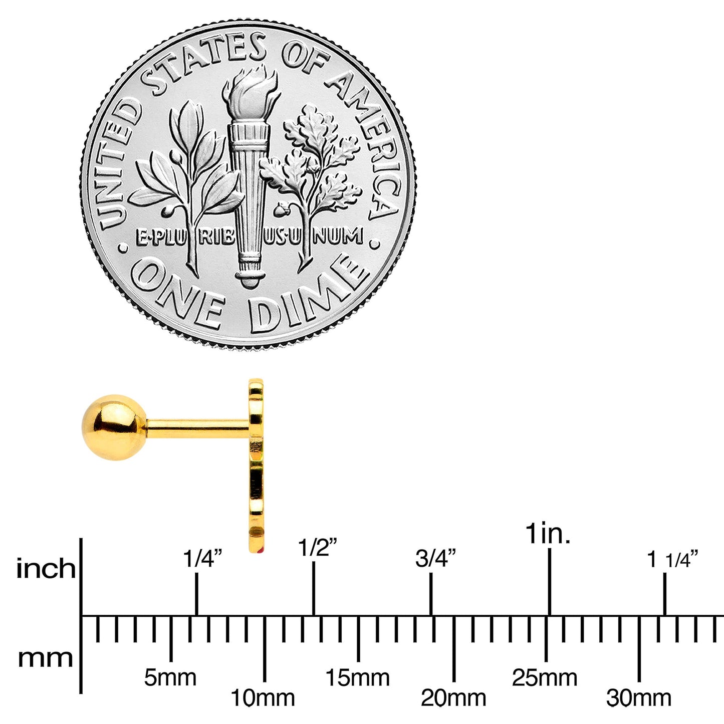 16G 1/4 Gold Tone Merry Christmas Santa Inlay Cartilage Earring