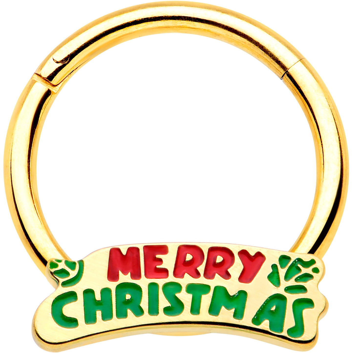 16G 3/8 Gold Tone Merry Christmas Inlay Hinged Segment Ring