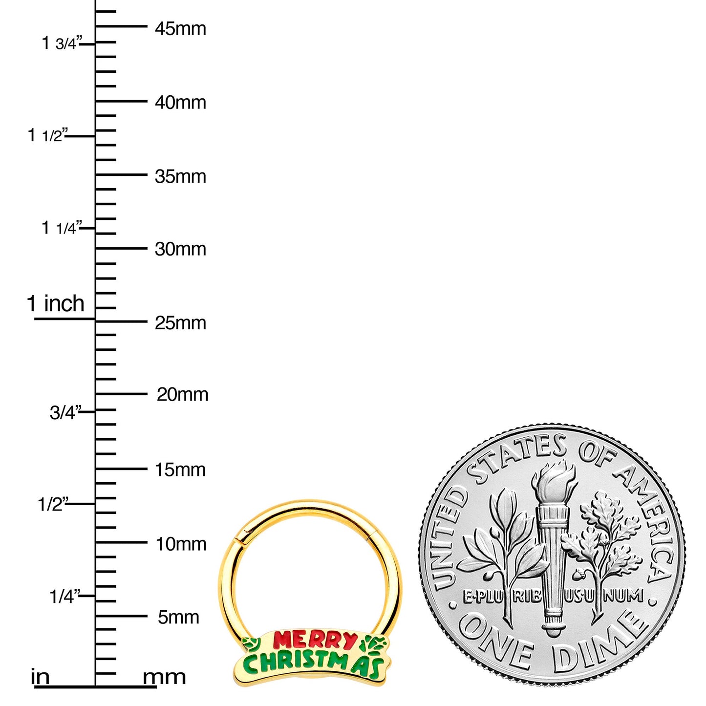 16G 3/8 Gold Tone Merry Christmas Inlay Hinged Segment Ring