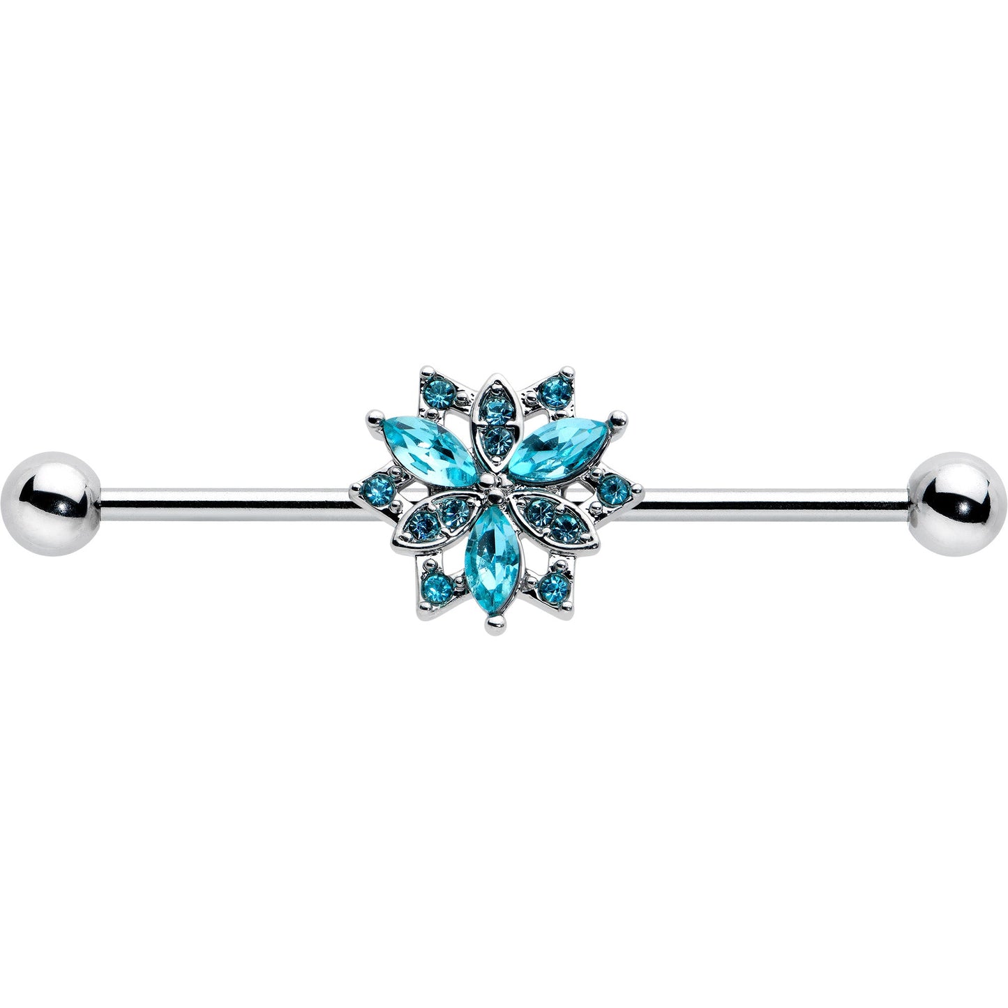 14G Blue CZ Gem Ornate Snowflake Industrial Barbell 38mm