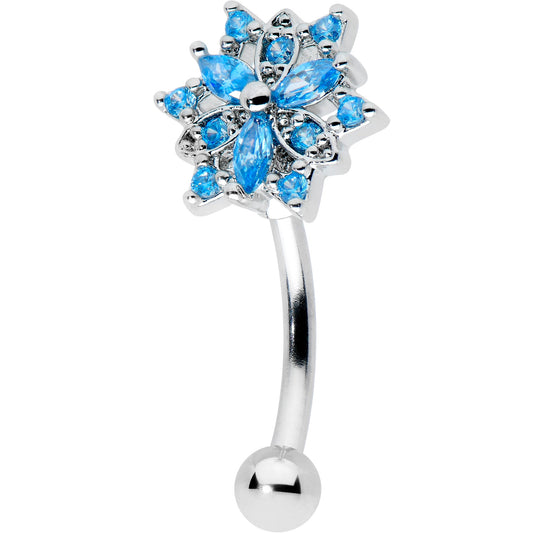 16G 5/16 Blue CZ Gem Snowflake Blues Curved Eyebrow Ring