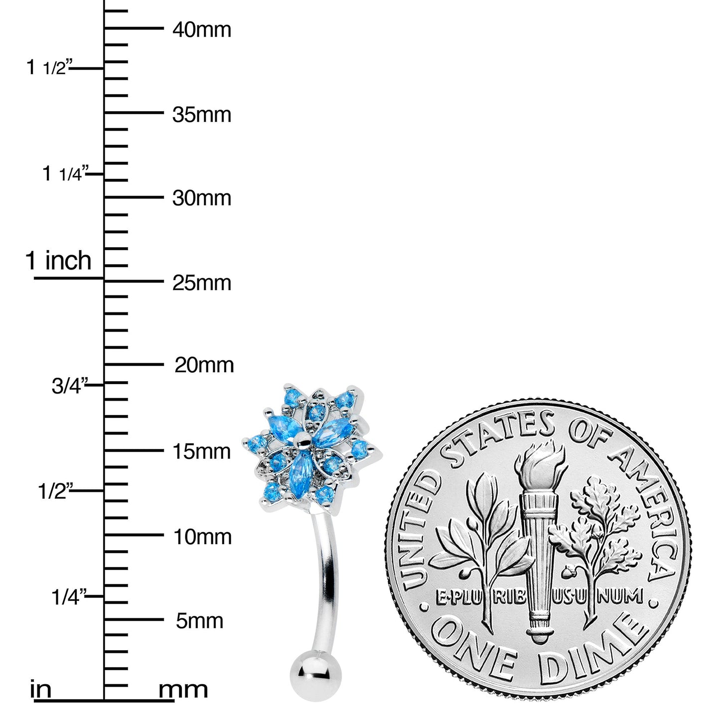 16G 5/16 Blue CZ Gem Snowflake Blues Curved Eyebrow Ring