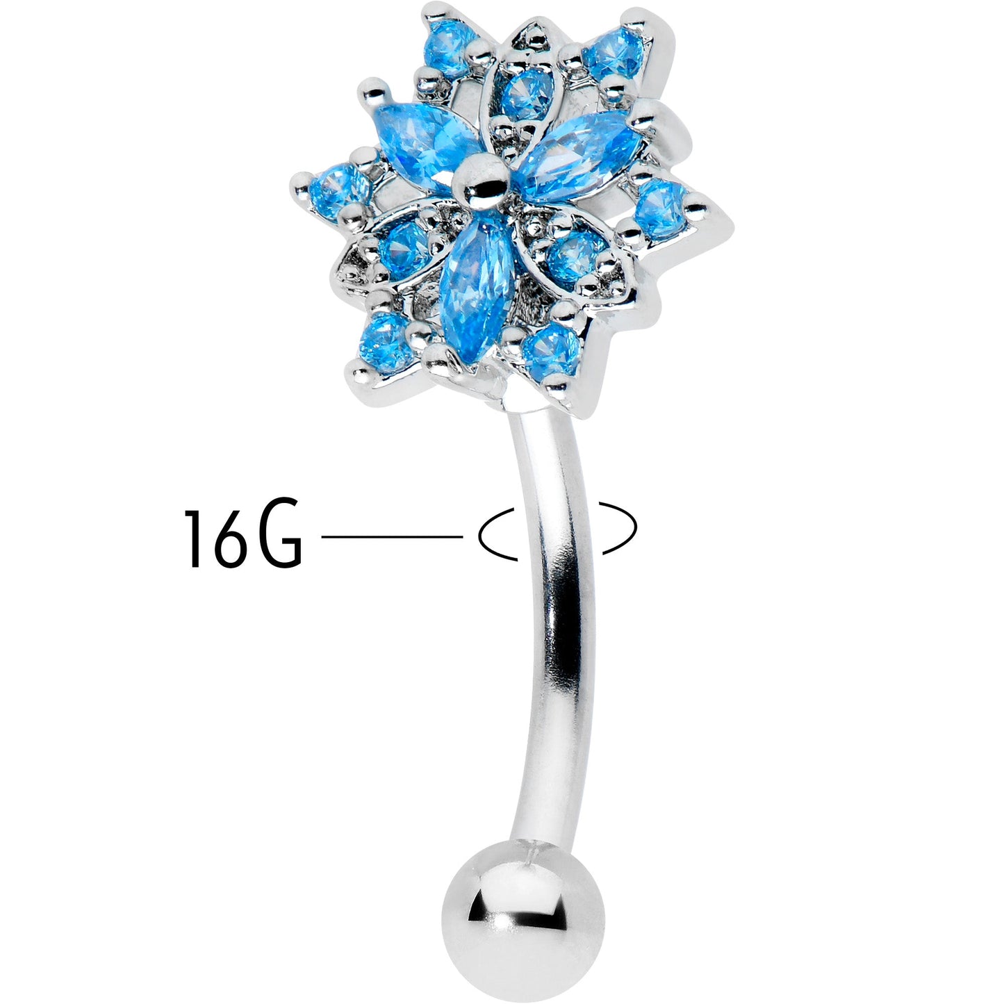 16G 5/16 Blue CZ Gem Snowflake Blues Curved Eyebrow Ring