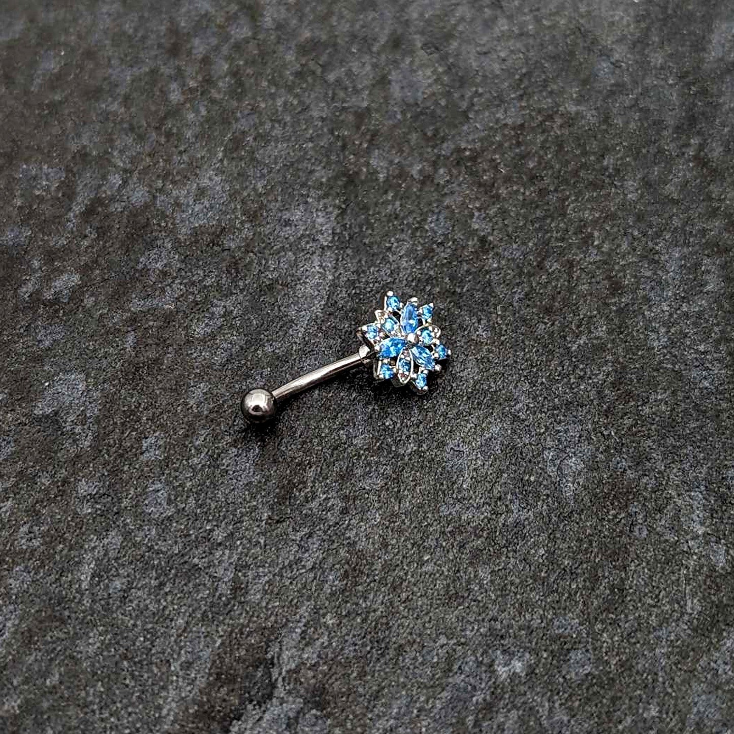 16G 5/16 Blue CZ Gem Snowflake Blues Curved Eyebrow Ring