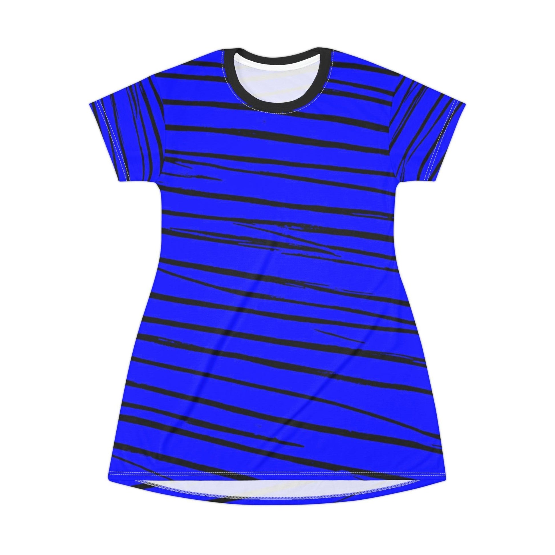 Black & Blue Strips T-Shirt Dress - Lizard Vigilante