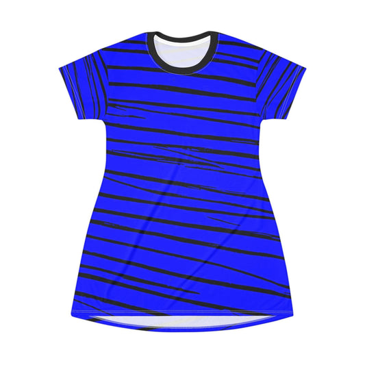 Black & Blue Strips T-Shirt Dress - Lizard Vigilante