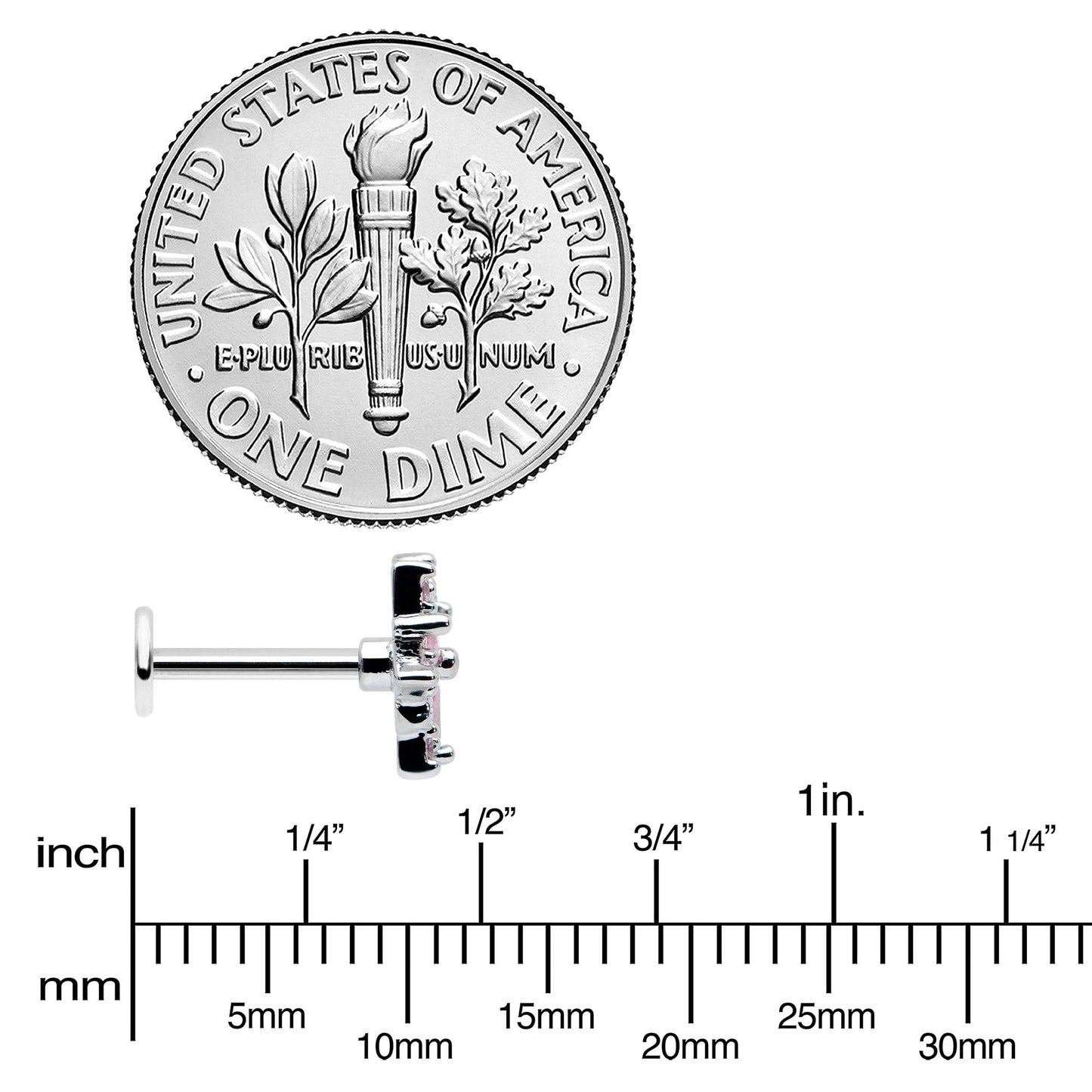 16G 5/16 Pink Clear CZ Gem Snowflake Labret Monroe Tragus