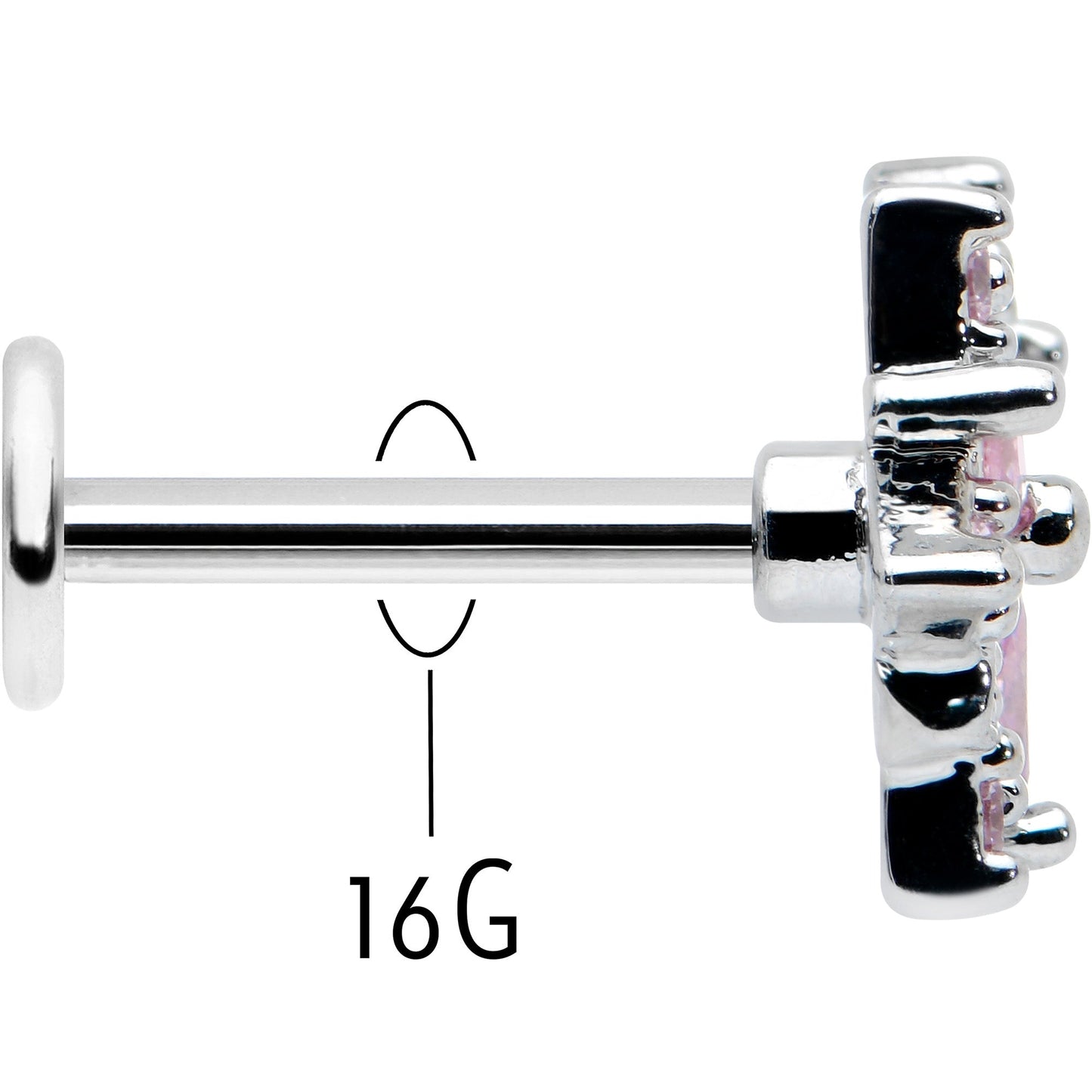 16G 5/16 Pink Clear CZ Gem Snowflake Labret Monroe Tragus