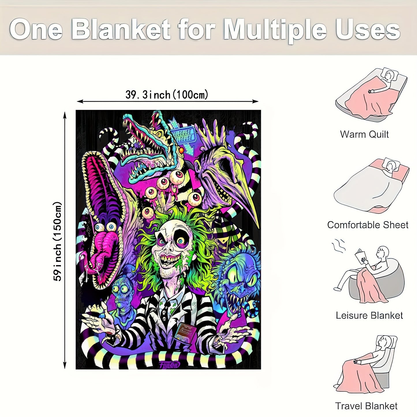 Beetlejuice Cozy Horror Monster Anime Print Flannel Blanket – Soft, Warm, and Reversible for Couch, Office, Bed, or Camping – Machine Washable, All-Season Gift - Premium blanket from Lizard Vigilante - Just $33.99! Shop now at Lizard Vigilante