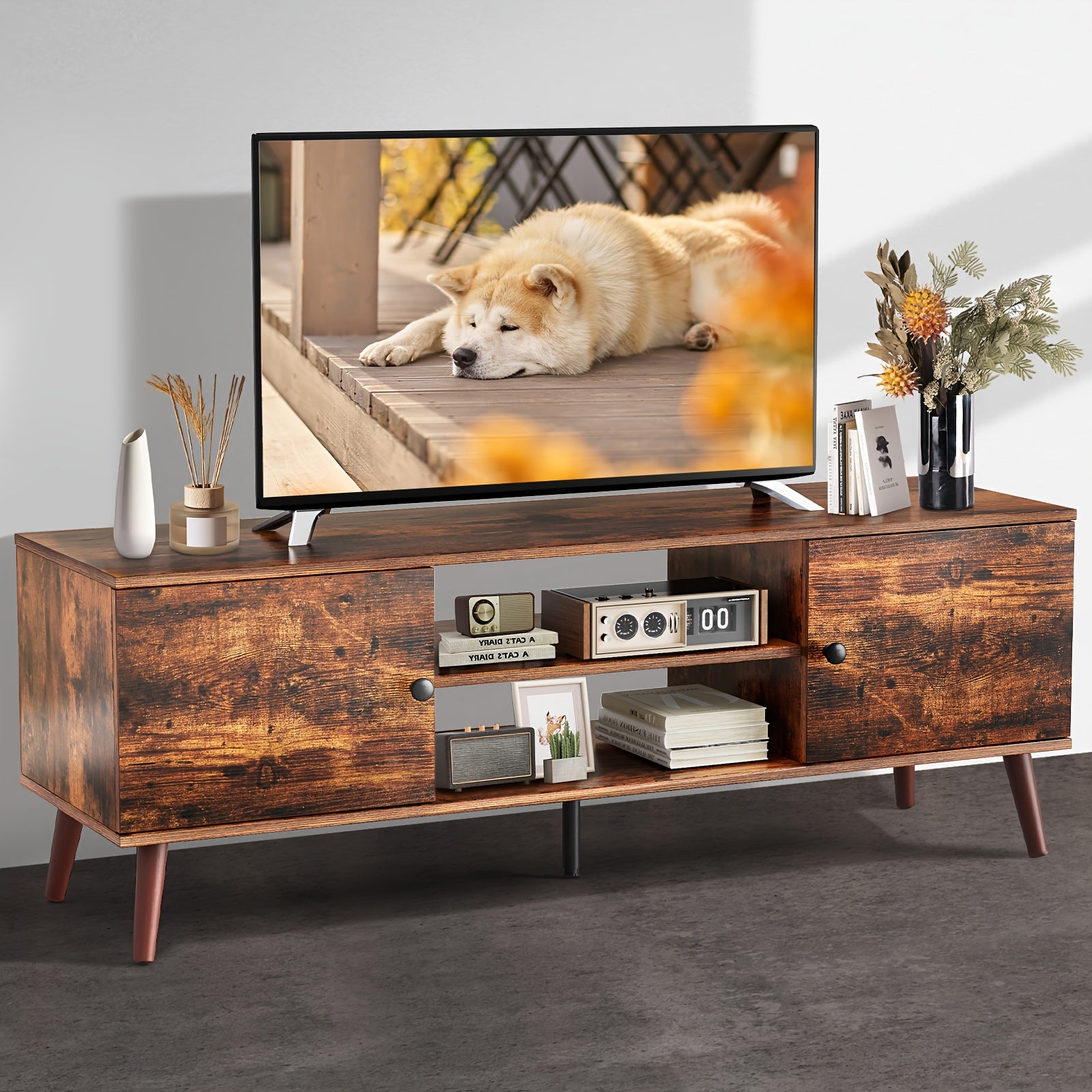 60-Inch Media Console Table – Black/Brown Modern Entertainment Center with Storage Cabinet, Sturdy TV Stand for Living Room and Bedroom - Premium table from Lizard Vigilante - Just $114.99! Shop now at Lizard Vigilante