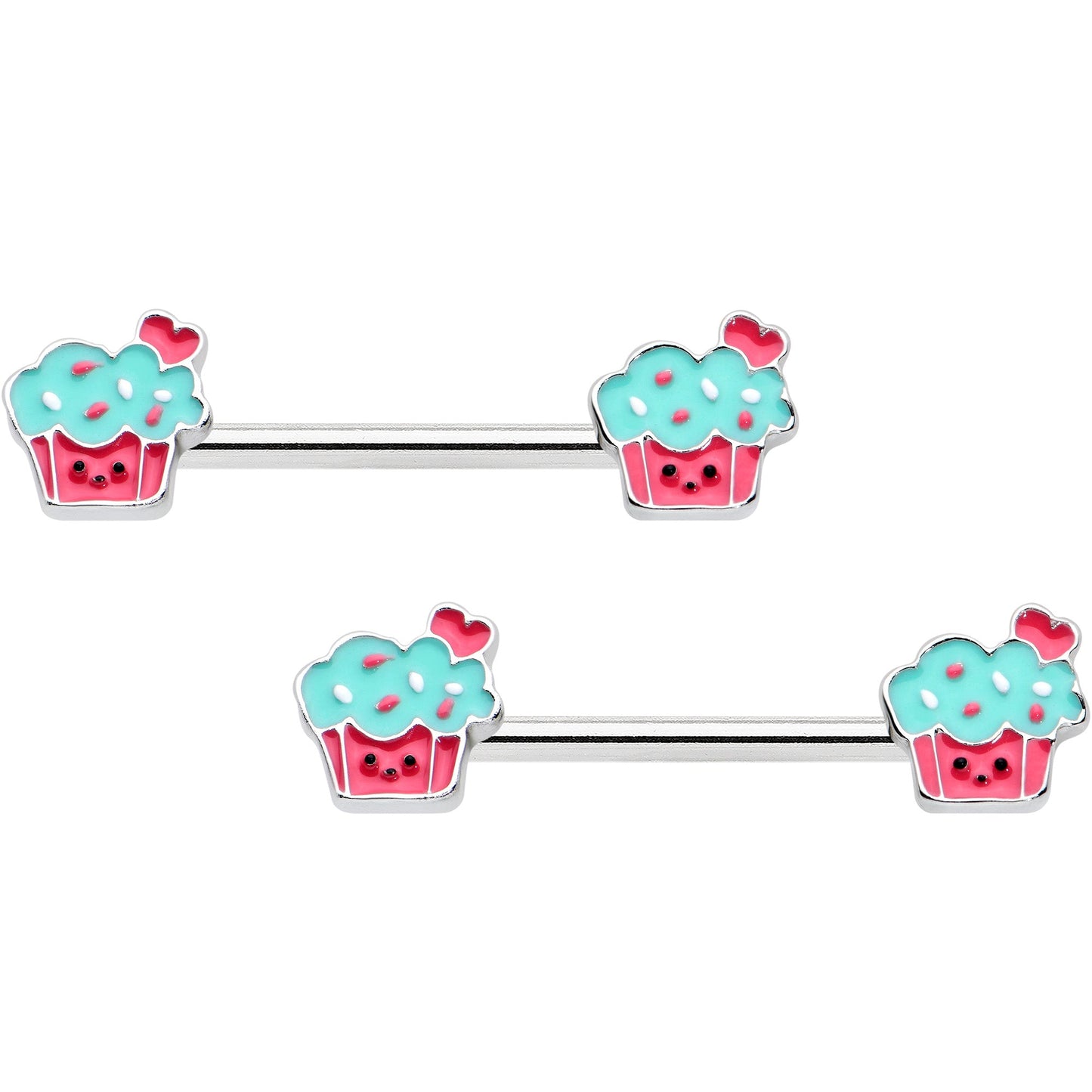 14G 9/16 Sweet Happy Cupcake Barbell Nipple Ring Set