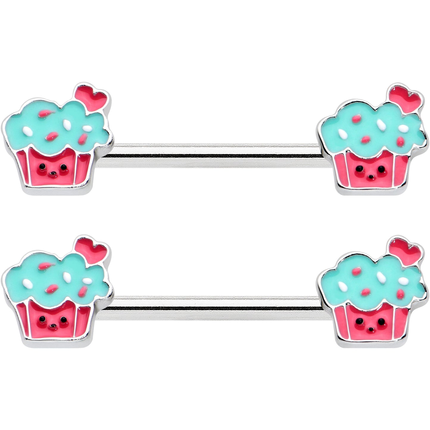 14G 9/16 Sweet Happy Cupcake Barbell Nipple Ring Set