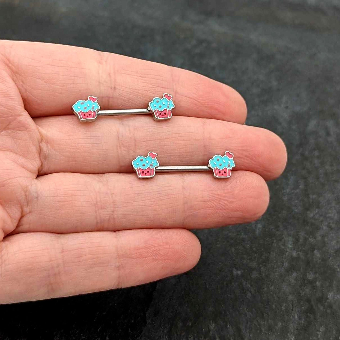 14G 9/16 Sweet Happy Cupcake Barbell Nipple Ring Set