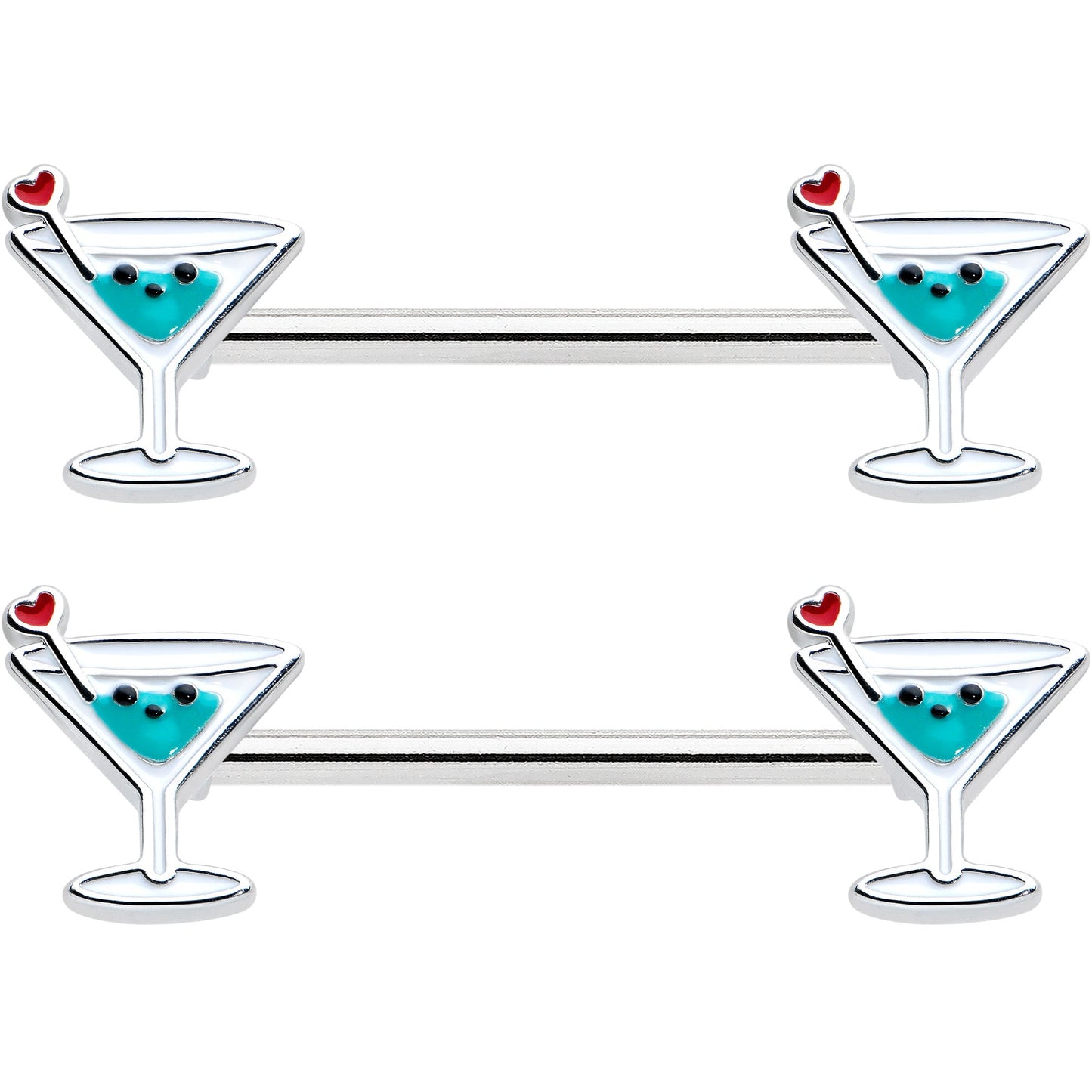 14G 9/16 Sweet Martini Glass Heart Barbell Nipple Ring Set