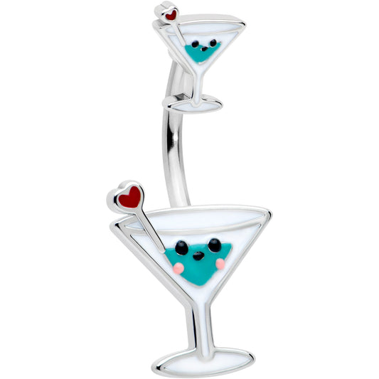 Sweet Martini Glass Heart Valentine New Years Double Mount Belly Ring