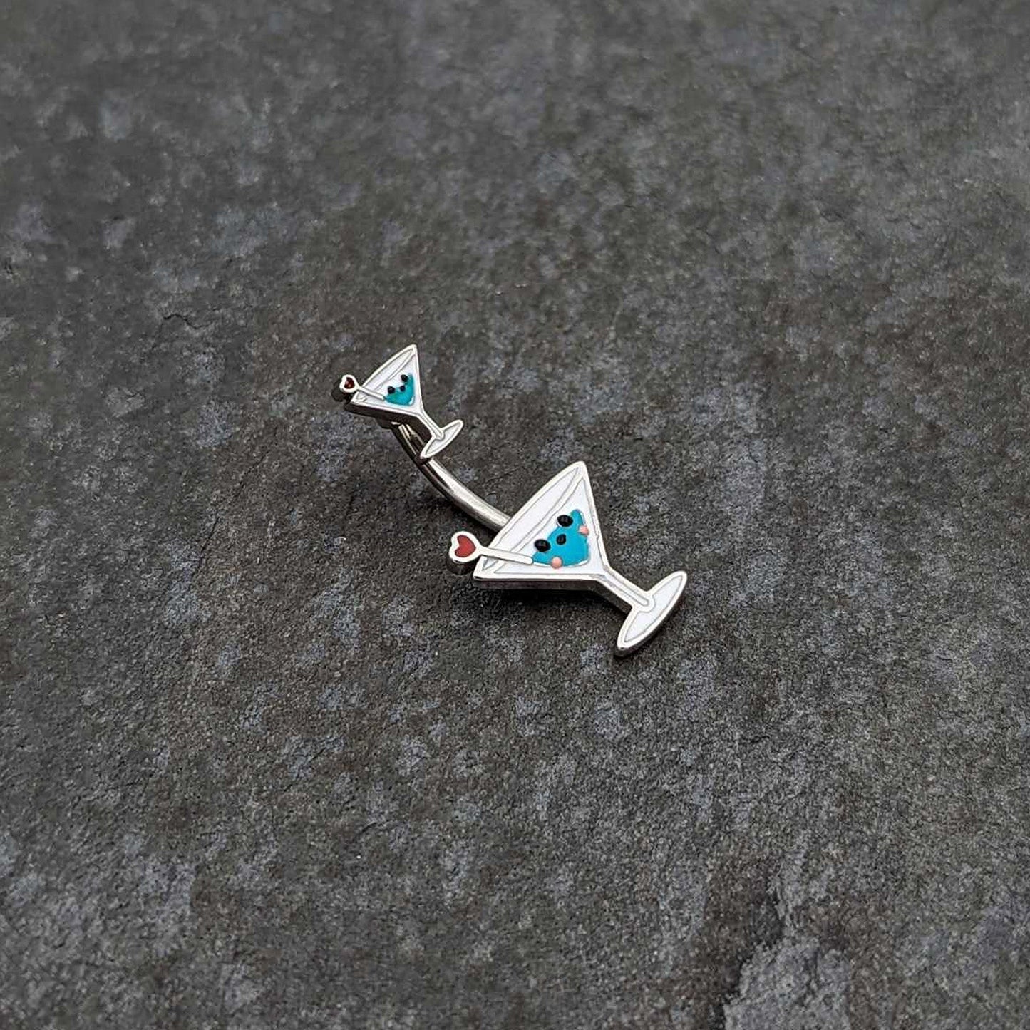 Sweet Martini Glass Heart Valentine New Years Double Mount Belly Ring