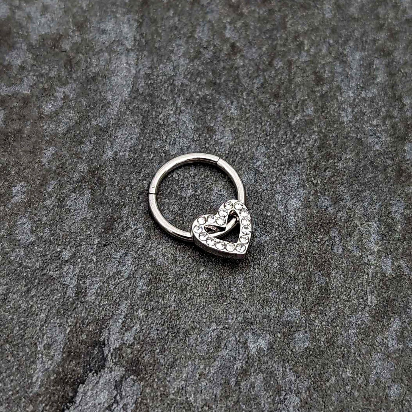 16G 3/8 Clear Gem Open Heart Valentine Hinged Segment Ring
