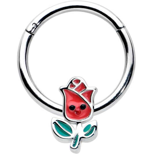 16G 3/8 Sweet Happy Rose Flower Hinged Segment Ring