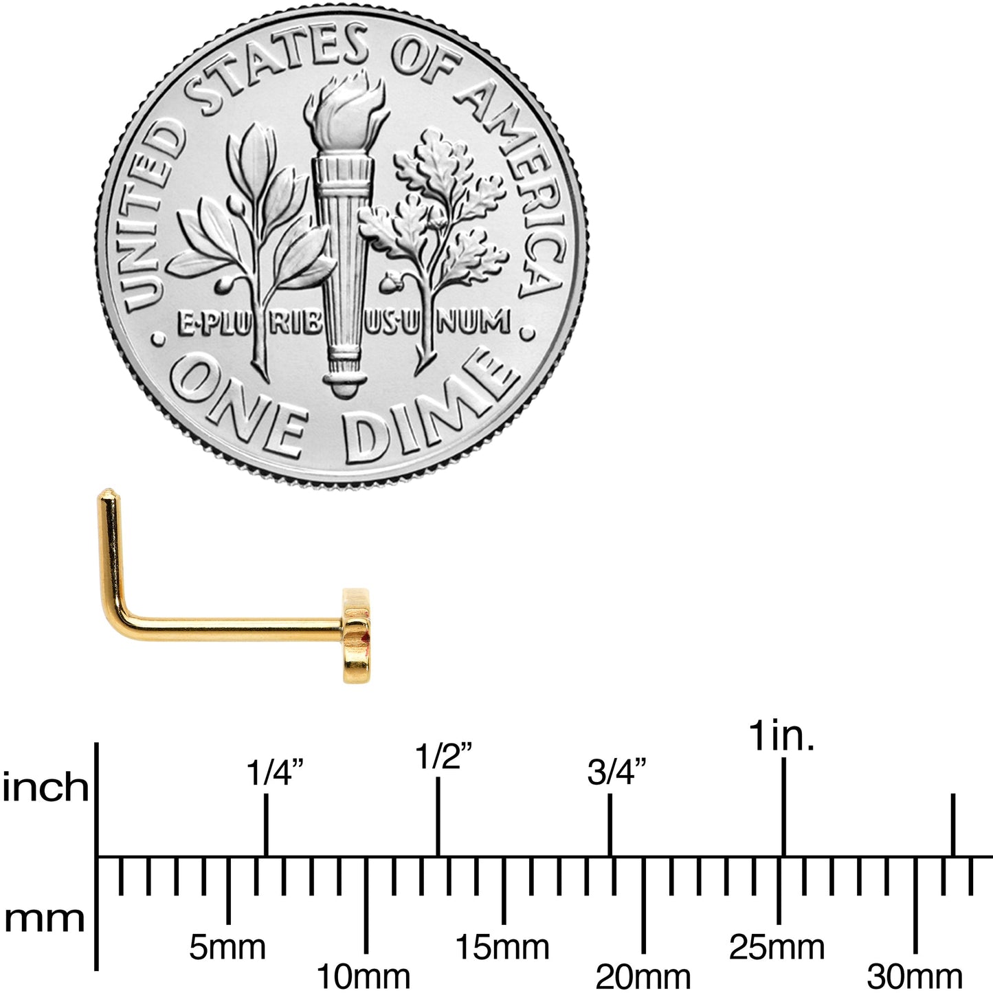 20G 7mm Gold Tone Merry Christmas Inlaid L Shape Nose Ring