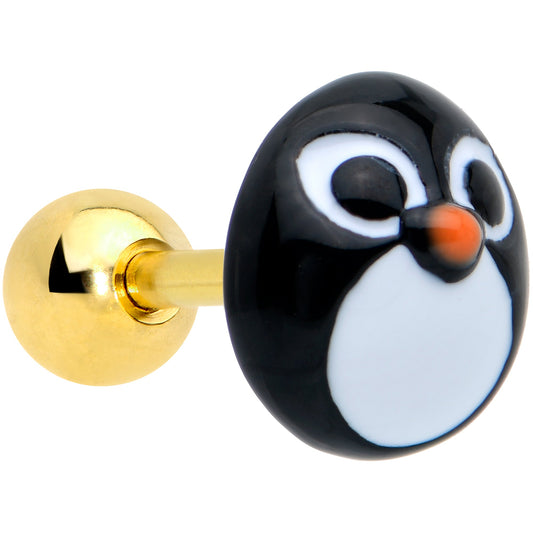 16G 1/4 Gold Tone Round Penguin Face Holiday Cartilage Earring
