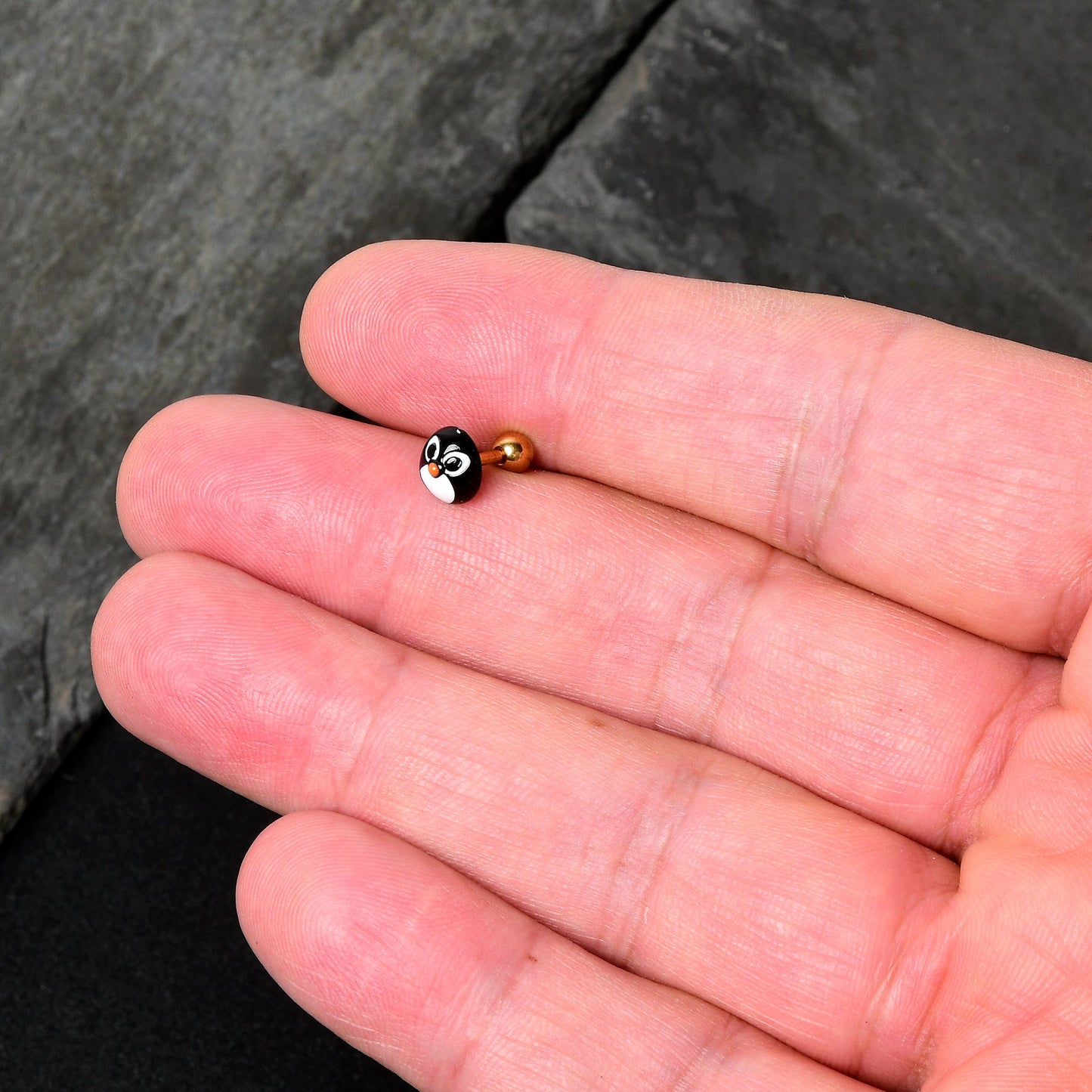 16G 1/4 Gold Tone Round Penguin Face Holiday Cartilage Earring