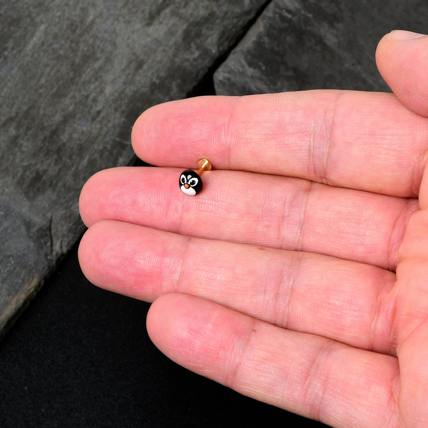 16G 5/16 Gold Hue Round Penguin Face Holiday Labret Monroe Tragus