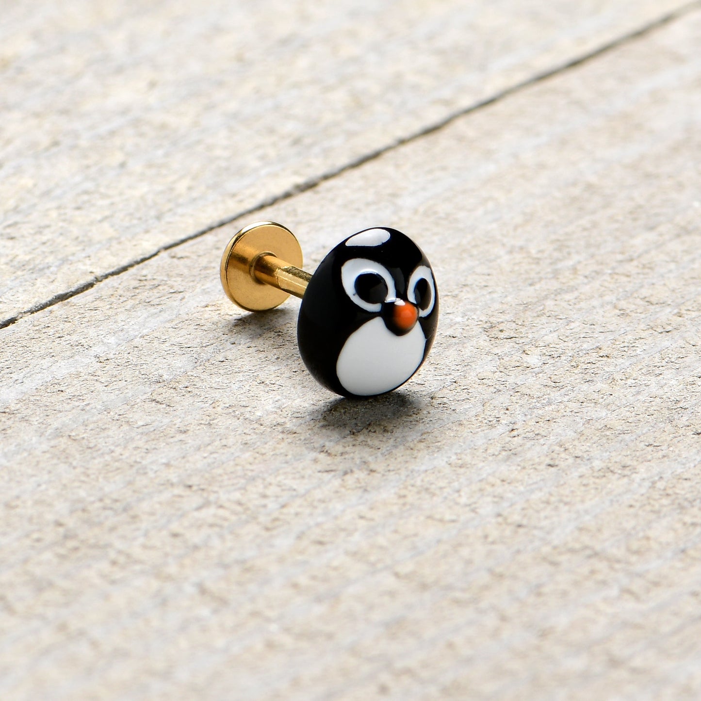 16G 5/16 Gold Hue Round Penguin Face Holiday Labret Monroe Tragus