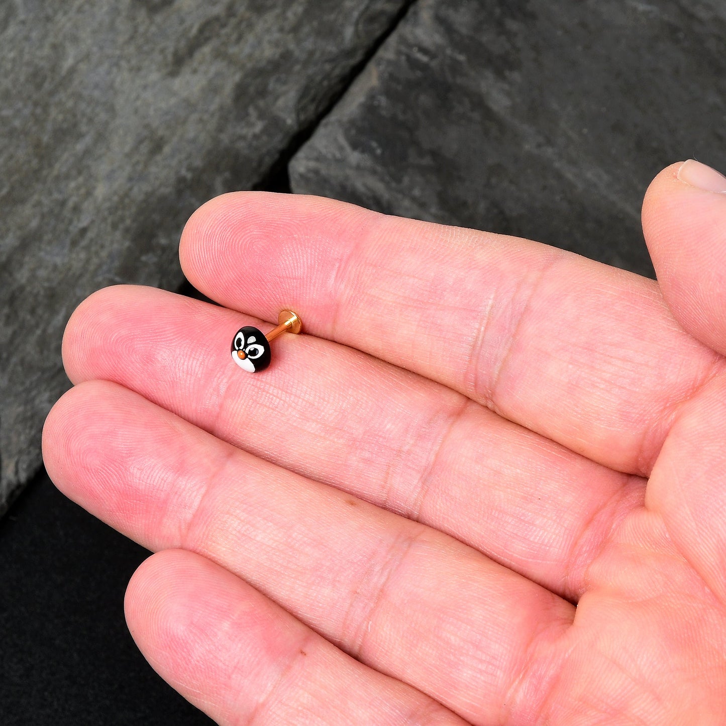 16G 5/16 Gold Hue Round Penguin Face Holiday Labret Monroe Tragus