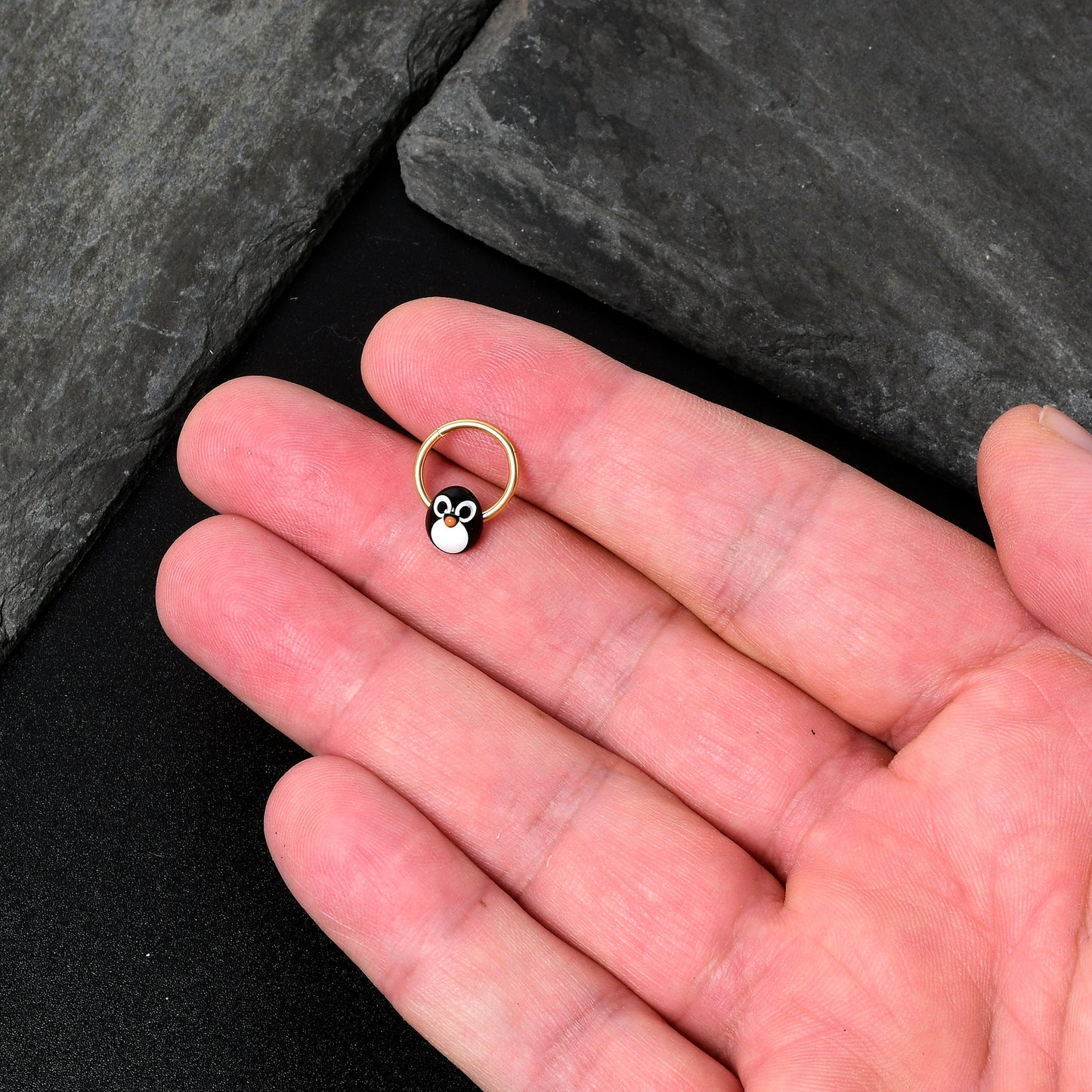 16G 3/8 Gold Tone Round Penguin Face Holiday Hinged Segment Ring