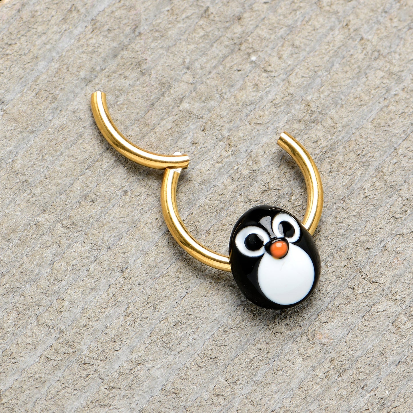 16G 3/8 Gold Tone Round Penguin Face Holiday Hinged Segment Ring