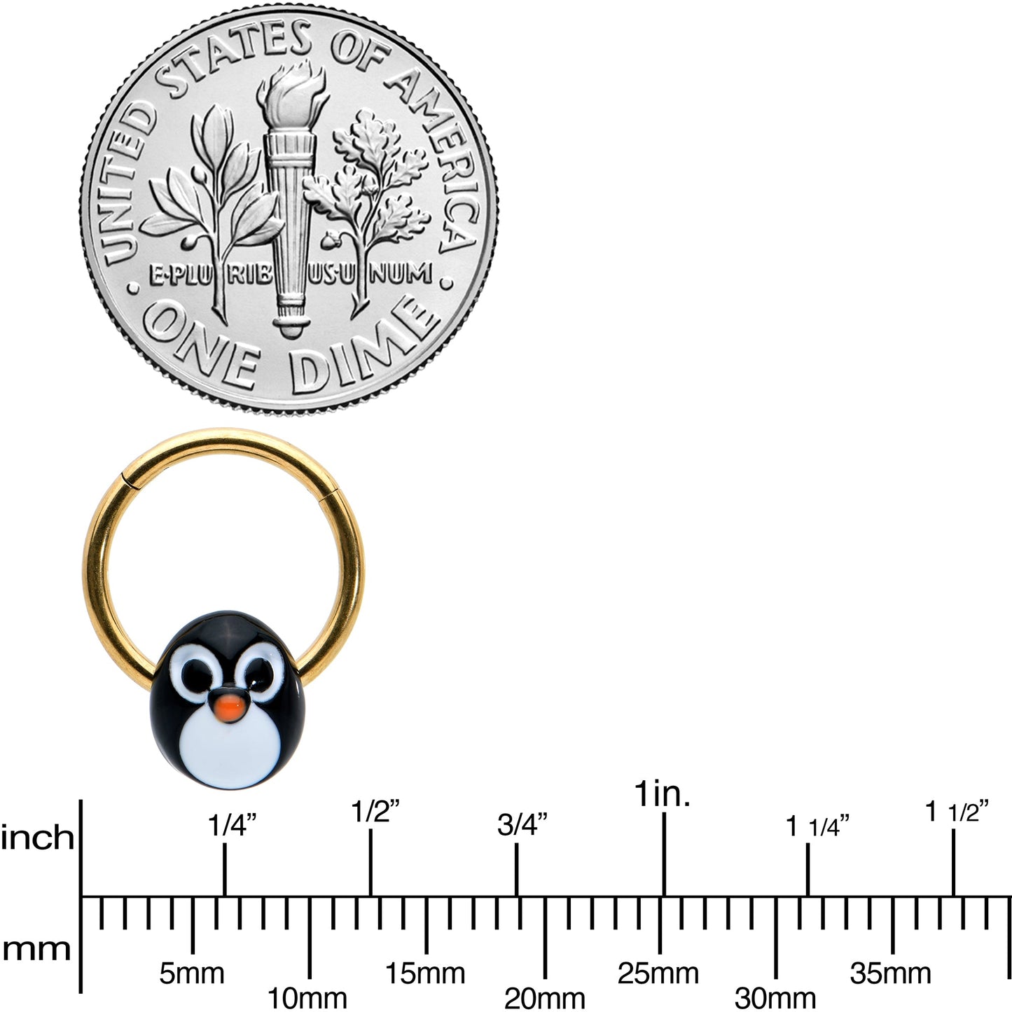 16G 3/8 Gold Tone Round Penguin Face Holiday Hinged Segment Ring