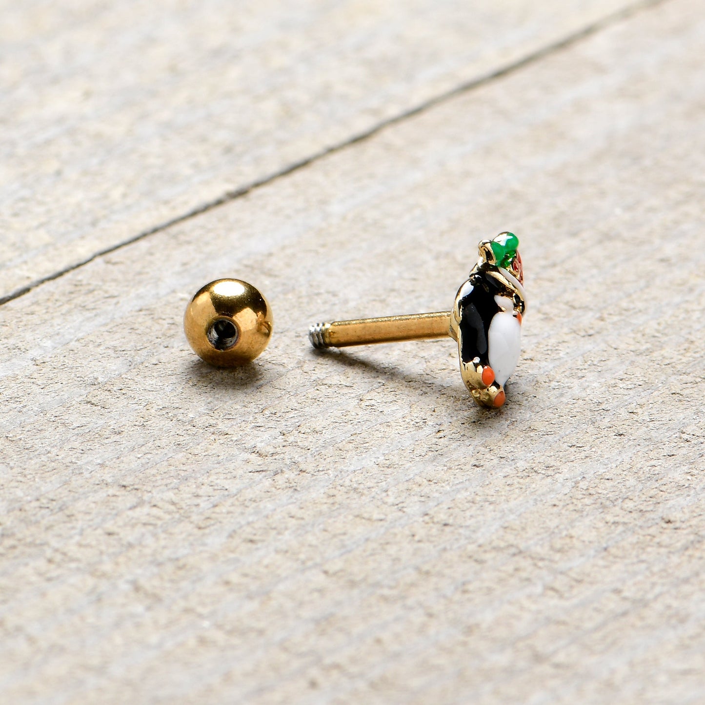 16G 1/4 Gold Tone Holly Hat Penguin Cartilage Tragus Earring