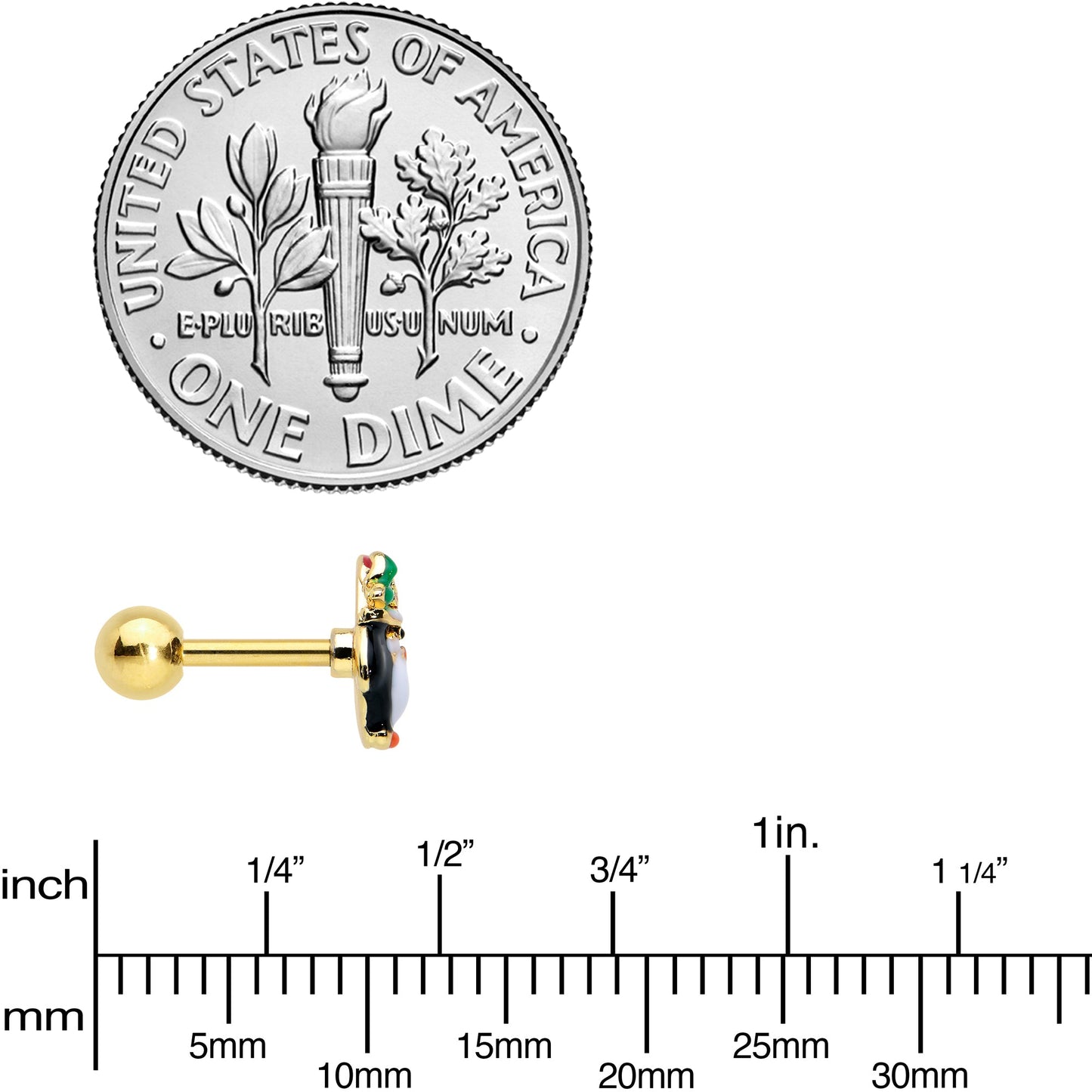 16G 1/4 Gold Tone Holly Hat Penguin Cartilage Tragus Earring