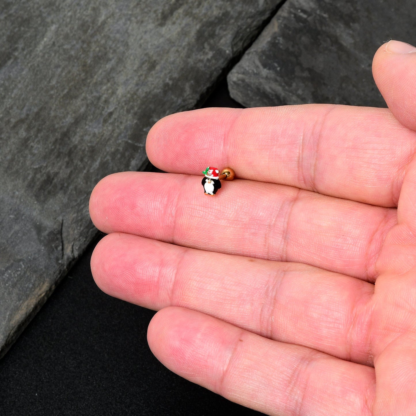 16G 1/4 Gold Tone Holly Hat Penguin Cartilage Tragus Earring