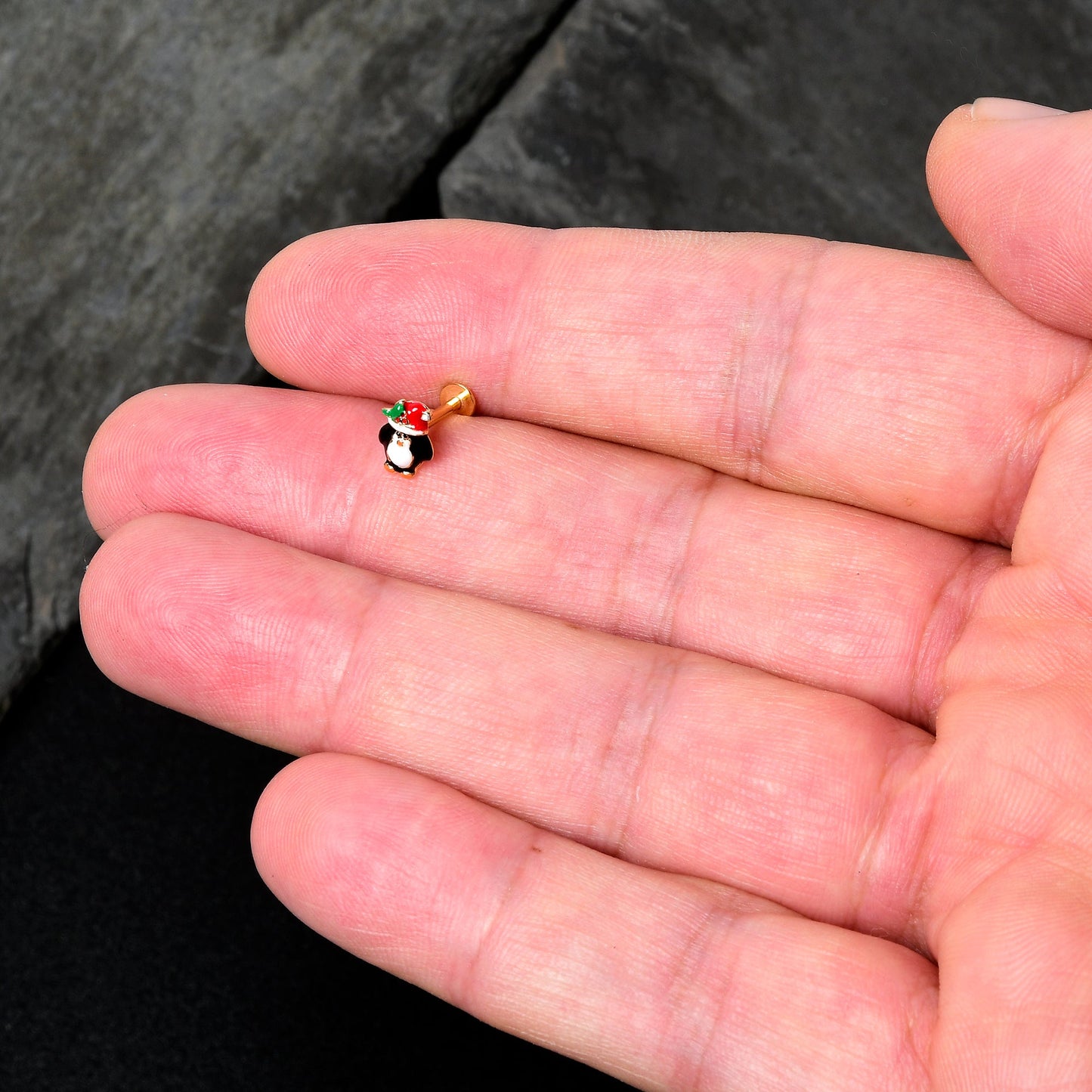 16G 5/16 Gold Tone Holly Hat Penguin Holiday Labret Monroe Tragus